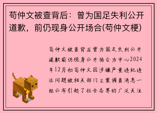 苟仲文被查背后：曾为国足失利公开道歉，前仍现身公开场合(苟仲文梗)