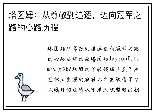 塔图姆：从尊敬到追逐，迈向冠军之路的心路历程