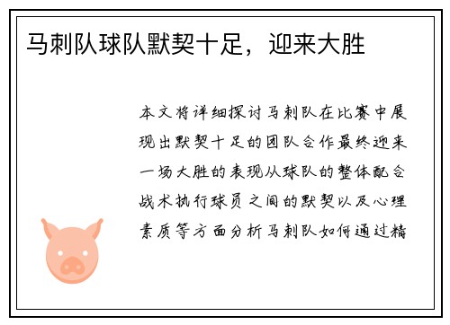 马刺队球队默契十足，迎来大胜