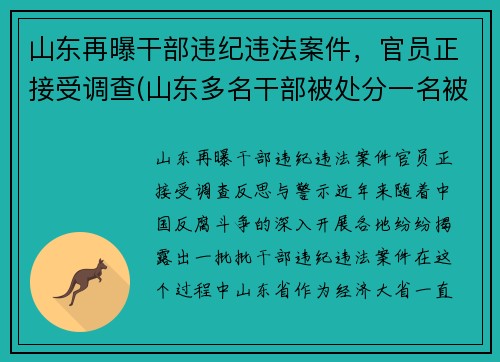 山东再曝干部违纪违法案件，官员正接受调查(山东多名干部被处分一名被双开)