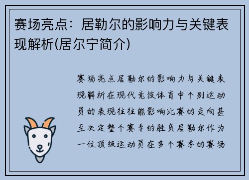赛场亮点：居勒尔的影响力与关键表现解析(居尔宁简介)
